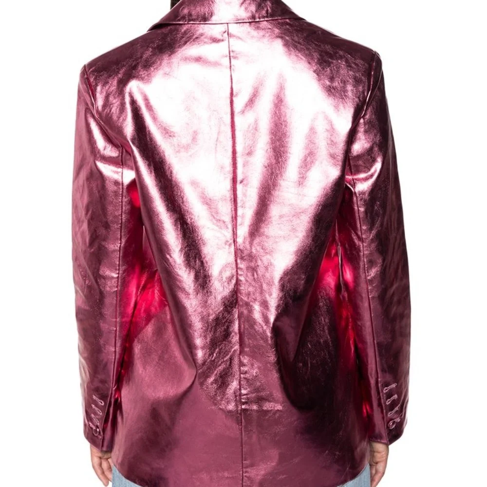 Elaine At Night: Dreamy Pink Metallic Vegan Leather Blazer Large - Picture 2 of 5